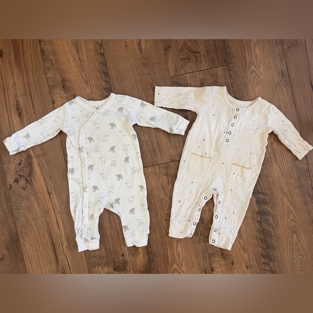 Pehr sleeper baby pajama lambs stars 100% organic cotton sz 3-6 months lot of 2